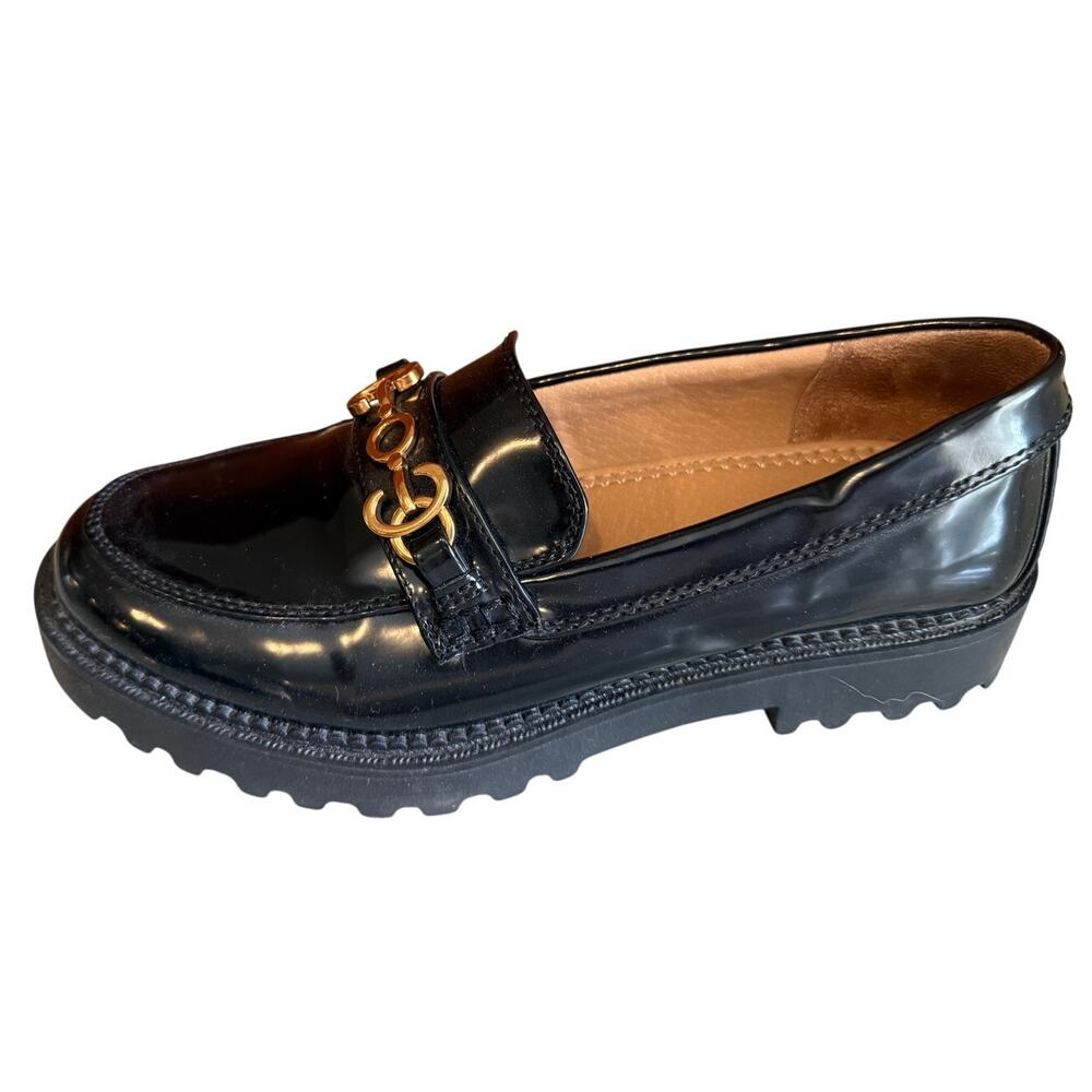 Circus Sam Edelman Chunky Lug Sole Loafers Black Gold Bit Detail